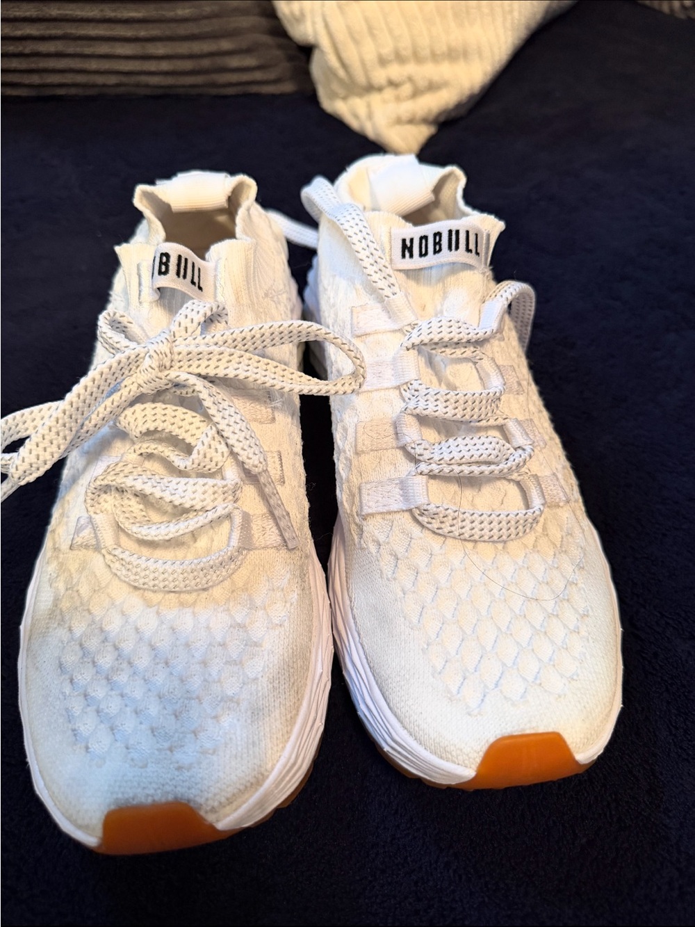 NOBULL Kids White Knit Sneakers with Orange Toe Caps